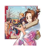  :d :p ;d bare_shoulders black_hair bow brown_eyes brown_hair camera closed_eyes edaki_shin&#039;ya edge_(justice_gakuen) festival fingerless_gloves floral_print floral_print_kimono flower from_side fur-trimmed_kimono fur_trim game_cg glasses gloves hagoita hair_bow hair_flower hair_ornament hand_to_own_mouth hanetsuki hibiki_ran highres holding holding_camera ichimonji_batsu isurugi_gan japanese_clothes justice_gakuen kagami_kyosuke karuizawa_momo kimono kite kuji-in laughing looking_at_viewer moero!_justice_gakuen non-web_source official_art one_eye_closed orange_hair outside_border paddle paint_splatter paint_splatter_on_face paintbrush pink_kimono print_kimono short_hair short_twintails smile tank_top teeth tongue tongue_out torii twintails wakaba_hinata 