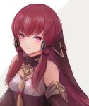  1girl alternate_hair_color closed_mouth fire_emblem fire_emblem:_three_houses hair_ornament highres leonmandala long_hair lysithea_von_ordelia pink_eyes red_hair simple_background smile solo upper_body 