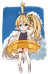  1girl absurdly_long_hair bare_arms bare_shoulders black_swimsuit blonde_hair blue_bow blue_eyes blue_scrunchie bow charlotta_fenia crown day flower full_body granblue_fantasy hair_bow hair_flower hair_ornament harvin innertube long_hair meito_(maze) mini_crown one-piece_swimsuit outdoors platform_footwear sandals scrunchie side_ponytail solo standing sunflower sunflower_hair_ornament swimsuit transparent very_long_hair white_footwear wrist_scrunchie yellow_flower 