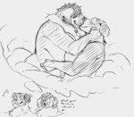  anthro anthro_on_anthro beth_(mcdoogiy) canid canine canis domestic_dog duo eyes_closed female female/female floppy_ears hair hair_over_eyes hand_on_cheek hi_res jezzlen kissing mammal millie_(jezzlen) monochrome overweight overweight_anthro overweight_female short_hair simple_background sketch thought_bubble 
