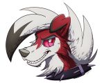  alpha_channel ambiguous_gender anthro black_nose canid canine collar eyebrows fur hair headshot_portrait lycanroc mammal midnight_lycanroc nintendo pok&eacute;mon pok&eacute;mon_(species) portrait red_body red_eyes red_fur red_sclera s7v8 sharp_teeth simple_background smile solo spiked_collar spikes teeth transparent_background video_games white_body white_fur white_hair 