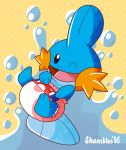  2016 black_eyes diaper fin floating hi_res looking_at_viewer mudkip nintendo one_eye_closed open_mouth pok&eacute;mon pok&eacute;mon_(species) shambles solo video_games water 