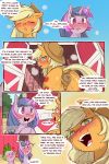  2:3 anal anal_masturbation anal_penetration anus applejack_(mlp) blush bodily_fluids breath buttplug clothing cold-blooded-twilight comic dialogue dragon english_text equid female feral freckles friendship_is_magic genitals green_eyes hat headgear headwear hi_res horn mammal masturbation my_little_pony open_mouth outside penetration pussy rear_view scalie sex_toy spike_(mlp) sweat teeth text tongue twilight_sparkle_(mlp) unicorn 
