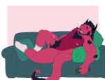  anthro balls barazoku beard bodily_fluids clothing coffeecat digital_media_(artwork) facial_hair genital_fluids genitals hi_res kemono legwear male muscular overweight penis precum sleeping socks solo 