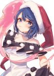  bare_shoulders black_capelet blob blue_eyes blue_hair breasts capelet cleavage doremy_sweet dress dress_lift eyebrows_visible_through_hair hat highres looking_at_viewer medium_breasts mokokiyo_(asaddr) nightcap pom_pom_(clothes) short_hair simple_background touhou white_background white_dress 
