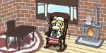  1girl :3 blonde_hair blush chair chibi closed_eyes food girls_frontline highres nagant_revolver_(girls_frontline) pot rocking_chair simasen sleeping soup stove 