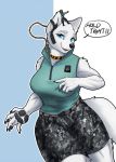  5_fingers anthro anthro_focus athletic blue_eyes breasts camo camo_print canid canine canis clothed clothing dialogue duo female fingers fur gasmaskfox happy hi_res human larger_female leash macro male mammal micro running size_difference white_body white_fur wolf 