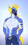  anthro aquatic_dragon athletic blue_body blue_scales bottomwear clothing dragon fangs fin humanoid jeans looking_at_viewer male marine pants scales solo suggestive underwear yellow_fins 