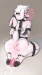  after_sex alternative_fashion anus bdsm blush bodily_fluids body_writing bondage bound bovid butt canid canine canis caprine cum domestic_dog ejaculation femboy genital_fluids genitals goat goth happy hi_res lagomorph leporid male mammal penis predicament_bondage presenting presenting_hindquarters puffy_anus rabbit solo stinkplum tomo 