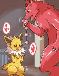  absurd_res ambiguous_gender anal_beads blush bodily_fluids breath canid canine claws croisshark duo eeveelution feral fur hi_res holding_anal_beads holding_object holding_sex_toy jolteon mammal nintendo open_mouth pok&eacute;mon pok&eacute;mon_(species) red_body red_fur sex_toy size_difference sweat tongue tongue_out video_games yellow_body yellow_ears yellow_fur 