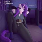  absurd_res anthro book bottomwear bubble_gum clothing detailed_background dialogue ear_piercing equid equine female footwear friendship_is_magic game_art hasbro hi_res horn inner_ear_fluff killerqueen1911 laid_back mammal my_little_pony mythological_creature mythological_equine mythology pants piercing shirt sleeves socks solo starlight_glimmer_(mlp) t-shirt topwear tuft unicorn 