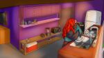 anthro appliance big_breasts breasts demon gynomorph hair herm hi_res hybrid intersex kitchen kitchen_appliance mammal morning muscular mustelid olivia_trea otter ozzie_the_otter pupils red_eyes red_hair solo washing_dishes white_pupils