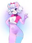  animal_crossing anthro blush clothed clothing digital_media_(artwork) female fredek666 genitals hair hi_res judy_(animal_crossing) licking licking_lips looking_at_viewer mammal navel nintendo one_eye_closed panties panties_down pussy solo standing tongue tongue_out underwear video_games white_hair wink 