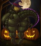 absurd_res alligator alligatorid anthro anus areola big_areola big_breasts big_butt big_nipples big_tail biped blonde_hair breasts butt carolina_delacroix_(heliocintrini) cellulite chain clothing crocodilian female food fruit genitals green_body green_scales hair halloween hat headgear headwear hi_res holidays huge_breasts huge_butt hyper hyper_breasts jack-o&#039;-lantern kobu_art long_tongue moon night nipple_piercing nipples piercing plant plump_labia presenting presenting_anus presenting_hindquarters presenting_vulva puffy_anus pumpkin reptile scales scalie sharp_teeth solo spread_butt spread_vulva spreading tail teeth thick_thighs tongue tongue_piercing tree vulva