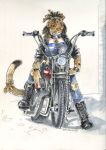  2020 ankh anthro armlet bandanna biker biker_jacket black_body black_fur boots bottomwear bracelet brown_body brown_eyes brown_fur clothed clothing collar deity diety dreadlocks egyptian_mythology felid female footwear fully_clothed fur heather_bruton jeans jewelry lion mammal middle_eastern_mythology motorcycle mythology pantherine pants sekhmet signature solo tan_body tan_fur torn_bottomwear torn_clothing torn_jeans torn_pants vehicle 