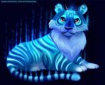  ambiguous_gender blue_body blue_fur brown_eyes cryptid-creations felid feral fur glowing glowing_body glowing_markings looking_at_viewer mammal markings pantherine solo text tiger url whiskers 