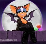 anthro areola bat bat_wings big_ears black_bodysuit black_boots black_clothing black_footwear black_gloves black_handwear black_nose black_skinsuit blue_eyeshadow bodysuit boots breasts brown_areola brown_nipples catwoman clothing cosplay dc_comics eyeshadow eyewear eyewear_on_head female flashing flashing_breasts footwear front_view fur gem gloves goggles goggles_on_head green_eyes handwear holding_object holding_whip horustheblind looking_at_viewer makeup mammal membrane_(anatomy) membranous_wings moon night nipples one_breast_out purple_wings rouge_the_bat sega shoes sitting skinsuit smile solo sonic_the_hedgehog_(series) tan_body tan_fur tight_clothing whip white_body white_fur wings