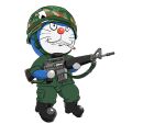 2025 anthro assault_rifle blue_body blue_fur cigarette cigarette_in_mouth clothed clothing colored digital_drawing_(artwork) digital_media_(artwork) domestic_cat doraemon doraemon_(character) felid feline felis fur gun humanoid kowloon7050 m16 machine male male/male mammal object_in_mouth ranged_weapon red_nose rifle robot shaded solo vietnam_war weapon whiskers white_body white_fur