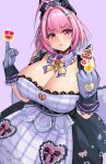  1girl :&lt; absurdres ahoge aqua_hair beret black_bow black_hat black_wrist_cuffs blue_bow blush bow bowtie braid breasts censored censored_gesture chinese_commentary cleavage closed_mouth clothing_cutout collar colored_inner_hair commentary detached_collar double_middle_finger dress emoji emoji_censor gloves hair_bow hair_intakes hair_ribbon hat hat_bow heart heart_cutout highres huge_breasts idolmaster idolmaster_cinderella_girls idolmaster_cinderella_girls_starlight_stage looking_at_viewer medium_hair middle_finger multicolored_hair pink_eyes pink_hair pink_ribbon plaid_clothes plaid_dress poop_emoji purple_background purple_bow purple_bowtie purple_collar purple_dress purple_gloves purple_ribbon purple_wrist_cuffs ribbon simple_background sleeveless sleeveless_dress slug_1356 smiling_face_with_heart-shaped_eyes_emoji solo sweatdrop thumbs_up_emoji two-tone_hair wrist_cuffs yellow_bow yellow_bowtie yumemi_riamu 
