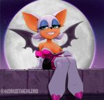 anthro areola bat bat_wings big_ears black_bodysuit black_clothing black_nose black_skinsuit blue_eyeshadow bodysuit boots breasts brown_areola brown_nipples clothing eyeshadow female flashing flashing_breasts footwear front_view fur gloves green_eyes handwear horustheblind knee_boots knee_highs legwear looking_at_viewer makeup mammal membrane_(anatomy) membranous_wings moon night nipples one_breast_out purple_wings rouge_the_bat sega shoes sitting skinsuit smile solo sonic_the_hedgehog_(series) tan_body tan_fur tight_clothing white_body white_boots white_clothing white_footwear white_fur white_gloves white_handwear wings