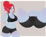  abs anthro big_breasts bodily_fluids bottomwear bra breasts camel_toe cleavage clothed clothing female fish g3mma hair hi_res marine non-mammal_breasts red_hair shorts solo sports_bra sweat tight_clothing undertale underwear undyne video_games 