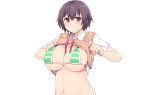  bikini_top black_hair blush breasts brown_eyes hasu_(hk_works) navel original school_uniform shirt_lift short_hair third-party_edit white 