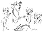  2020 anthro canid canine english_text featureless_crotch fur hi_res mammal maned_wolf monochrome multiple_poses nude pose ribbontini signature sketch smile solo standing text 