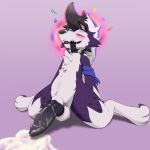 1:1 3_toes animal_genitalia anthro balls belly belly_tuft black_insides black_penis black_spots black_tongue blue_body blue_cloth blue_fur blush blush_lines bodily_fluids brown_claws cheek_tuft chest_tuft chromatic_aberration claws collar cum cum_on_ground cum_on_penis cum_pool curling_toes drooling ear_piercing facial_piercing facial_tuft fangs feet floppy_ears fur fuzzy_balls generation_7_pokemon genital_fluids genitals glistening glistening_belly glistening_genitalia glistening_penis gradient_background head_tuft hi_res inner_ear_fluff kneeling knot knotted_penis leaking_cum looking_pleasured lycanroc lyx_(tuftydoggo) male markings midnight_lycanroc mind_break nintendo nose_piercing penis piercing pink_eyes pink_inner_ear_fluff pink_sclera pokemon pokemon_(species) ramunerichy saliva saliva_on_tongue saliva_string shaded sheath simple_background soft_shading solo spiked_collar spikes spots spotted_body spotted_fur teeth toe_claws toes tongue tuft white_body white_fur wristband