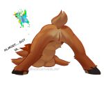activision anthro anus ass_up big_breasts breasts brown_body brown_fur crotch_tuft dialogue elora faun_(spyro) female fur genitals hair hi_res hooves horustheblind nude orange_hair pointy_ears rear_view simple_background solo spyro_the_dragon tan_body tan_fur text thick_thighs tuft vulva white_background wide_hips