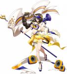  1girl anklet bare_arms bare_shoulders black_choker blue_eyes blue_nails bow bracelet braid braided_ponytail breasts brown_hair choker collarbone crop_top flag floating_clothes floating_hair full_body game_cg glasses hair_bow hair_ornament hair_over_one_eye hand_up high_heel_sandals holding holding_flag holding_megaphone jewelry langrisser langrisser_mobile langrisser_re:incarnation large_breasts leg_up legs long_hair long_sidelocks looking_at_viewer looking_over_eyewear low-tied_long_hair mariel_(langrisser) megaphone midriff multicolored_shirt nail_polish navel official_alternate_costume official_art open_mouth ponytail purple_sandals purple_visor sandals sarong semi-rimless_eyewear shirt sidelocks simple_background single_braid sleeveless sleeveless_shirt smile solo speaker standard_bearer standing standing_on_one_leg star_(symbol) tachi-e tassel thigh_strap thighlet third-party_source toenail_polish toenails toes towel transparent_background under-rim_eyewear very_long_hair visor_cap wet white_sarong white_shirt yellow_bow yellow_sarong 