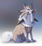  2017 ambiguous_gender better_version_at_source blue_eyes brown_body brown_fur feral fur hi_res inner_ear_fluff lycanroc midday_lycanroc nintendo pink_inner_ear pok&eacute;mon pok&eacute;mon_(species) signature sitting solo spikes tuft video_games vorpalbeasta white_body white_fur 