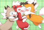 ambiguous_gender anthro black_body black_claws black_fur black_nose blue_eyes blush brown_body brown_fur claws cute_fangs dusk_lycanroc eyes_closed fangs feral fur green_background group hair lycanroc midday_lycanroc midnight_lycanroc nintendo nyako256 open_mouth orange_body orange_fur pattern_background plaid_background pok&eacute;mon pok&eacute;mon_(species) red_body red_eyes red_fur semi-anthro simple_background spikes toe_claws tuft video_games white_body white_fur white_hair 