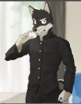  anthro black_clothing canid canine clothed clothing male mammal pngx_(artist) school_uniform solo uniform 
