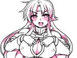  &gt;:d :d blush breasts commentary_request covered_nipples genderswap genderswap_(mtf) headband large_breasts long_hair looking_at_viewer madou_monogatari murasaki_gin&#039;ya open_mouth puyopuyo schezo_wegey simple_background smile upper_body white_background 