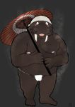  2020 anthro asian_clothing belly blush bodily_fluids bulge clothing east_asian_clothing fundoshi hi_res humanoid_hands japanese_clothing kemono male mammal marine moobs navel nipples overweight overweight_male pinniped pol9789 solo sweat underwear walrus 