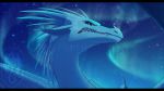  16:9 aurora_borealis black_sclera blue_theme detailed_background dragon headshot_portrait horn letterbox membrane_(anatomy) membranous_wings night outside portrait scales scalie sinistereternity sky spines star starry_sky watermark western_dragon white_body white_scales widescreen wings 