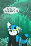  2:3 absurd_res ailurid anthro attitude background_sky blue_body blue_fur eye_roll fur hi_res male mammal offscreen_character portrait red_panda sassy solo speech_bubble 