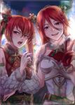  2girls antlers armor bare_shoulders belt blush breastplate breasts cape christmas_star collarbone commentary_request cordelia_(fire_emblem) cordelia_(winter)_(fire_emblem) deer_antlers detached_sleeves fake_antlers fire_emblem fire_emblem_awakening fire_emblem_fates fire_emblem_heroes fur_trim gloves hair_ornament holly_hair_ornament horns long_hair looking_at_viewer mother_and_daughter multiple_girls official_alternate_costume open_mouth red_eyes red_gloves red_hair red_tunic reindeer_antlers selena_(fire_emblem_fates) selena_(winter)_(fire_emblem_fates) single_glove sleeveless small_breasts smile star_(symbol) star_ornament sturm_fe_k11 teeth tunic twintails upper_teeth_only v very_long_hair white_cape 