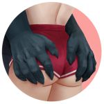  1:1 2018 ambiguous/ambiguous ambiguous_gender bottomwear butt butt_grab clothing digital_media_(artwork) duo hand_on_butt hi_res human humanoid interspecies maltairs mammal monster simple_background 