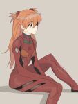  1girl bad_id bad_twitter_id between_legs bodysuit expressionless eyepatch hand_between_legs interface_headset_(evangelion) knee_up long_hair looking_to_the_side neon_genesis_evangelion rebuild_of_evangelion red_bodysuit red_hair sitting solo souryuu_asuka_langley swirl9017 