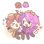  >_< 1boy 1girl ahoge blush brown_cardigan brown_hair cardigan chibi chibi_only chumufengchun coat commentary crown eyewear_on_head heart humanization lifesteal_smp minecraft_youtube open_cardigan open_clothes open_mouth orange-tinted_eyewear purple_coat purple_hair short_hair simple_background squiddo sunglasses symbol-only_commentary tinted_eyewear wemmbu white_background 