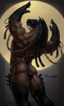  2020 anthro armor backsack balls butt chain clothing digital_media_(artwork) equid equine flexing genitals hi_res horse leather leather_armor loonyellie male mammal muscular muscular_male presenting rear_view simple_background solo 