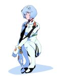  1girl ayanami_rei bad_id bad_twitter_id blue_hair bodysuit full_body interface_headset_(evangelion) mecha_pilot_suit neon_genesis_evangelion plugsuit_(evangelion) shadow short_hair simple_background solo squatting swirl9017 white_background white_bodysuit 