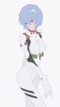  1girl ayanami_rei bad_id bad_twitter_id blue_hair bodysuit highres interface_headset_(evangelion) looking_to_the_side mecha_pilot_suit neon_genesis_evangelion plugsuit_(evangelion) red_eyes short_hair simple_background solo swirl9017 white_background white_bodysuit 