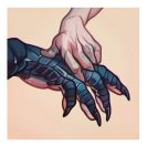  2020 5_fingers ambiguous/ambiguous ambiguous_gender anthro border digital_media_(artwork) duo fingers hand_holding hi_res human human_on_anthro interspecies mammal monster octopushey scales scalie simple_background white_border 