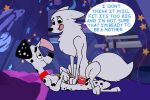  101_dalmatian_street 101_dalmatians 3:2 absurd_res animal_genitalia animal_pussy blanca_(nicky_illust) blush canid canine canine_pussy canis cowgirl_position dalmatian disney domestic_dog duo dylan_(101_dalmatians) female feral fur genitals hi_res hypergal knot male male/female mammal night nordic_sled_dog on_top penetration penis pussy samoyed sex spitz treehouse vaginal vaginal_penetration worried 