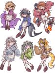  6+girls alexandrina_sebastiane animal_ears apron black_hair blonde_hair blush brown_shoes commentary_request corin_wickes cowlick deformed dragon_girl dragon_horns ellen_joe enmaided fins fish_tail full_body green_eyes green_hair grey_hair highres horns jersey_maid ju_fufu loafers magus_(zenless_zone_zero) maid maid_apron maid_headdress multiple_girls orange_hair orphie_magnusson pointy_ears purple_eyes red_eyes red_pupils shark_girl shark_tail shoes siiaka023 simple_background sleeves_past_fingers sleeves_past_wrists tail tentacle_girl tentacle_tail tiger_ears tiger_girl tiger_tail twintails unconventional_maid white_apron white_background white_headdress yellow_eyes yidhari_murphy zenless_zone_zero 
