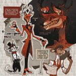 1girl 2boys alastor_(hazbin_hotel) antlers cat_boy deer_antlers deer_boy demon_boy evil_grin evil_smile furry furry_female furry_male grin hazbin_hotel hellaverse highres horns husk_(hazbin_hotel) juanmao looking_at_viewer male_focus monocle mouse_girl multiple_boys niffty_(hazbin_hotel) red_hair red_suit sharp_teeth smile solo suit teeth 