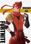  1boy animification berry_legopanda brown_hair commentary_request fortnite highres kai_(ninjago) male_focus ninja ninjago red_eyes short_hair shoulder_pads smile spiked_hair the_lego_group 