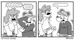 anthro balls big_penis blush canid canine canis casual_exposure clothing comic covering covering_eyes covering_face dialogue domestic_dog duo erection exposed freoncat genitals harrod_(normalsville) male male/male mammal monochrome mouse murid murine normalsville nude_edit penis peter_(normalsville) poodle presenting rodent smile third-party_edit undressing